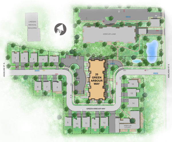 site plan for the community development Arbour Village in Lindsay, Ontario
